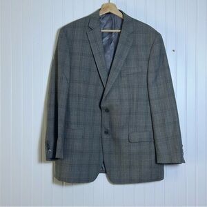 Calvin Klein Classic Gray Plaid  Men's Blazer Size 44R Full Lined Wool